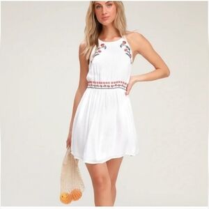 Lulus Sunshine Delight white sleeveless floral embroidered dress